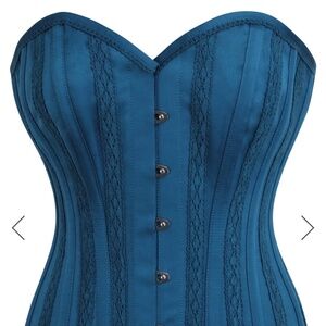 BLUE SATIN OVERBUST WITH LACE TRIM DETAILING